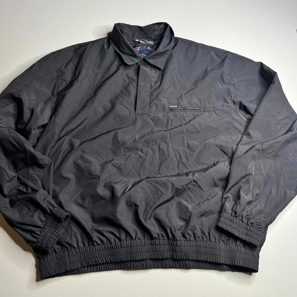 Vintage Faconnable Pullover‎ Jacket Mens XL Black Anorak Half Zip Nylon
